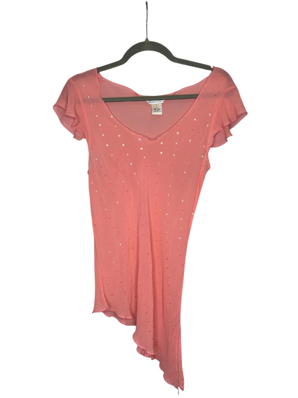Vintage John Paul Richard Asymmetric Silk Sequin Blouse Size L Pink
